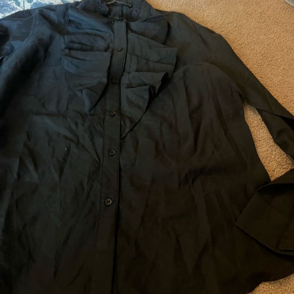 Peruvian Connection Black Button Down Small - image 4